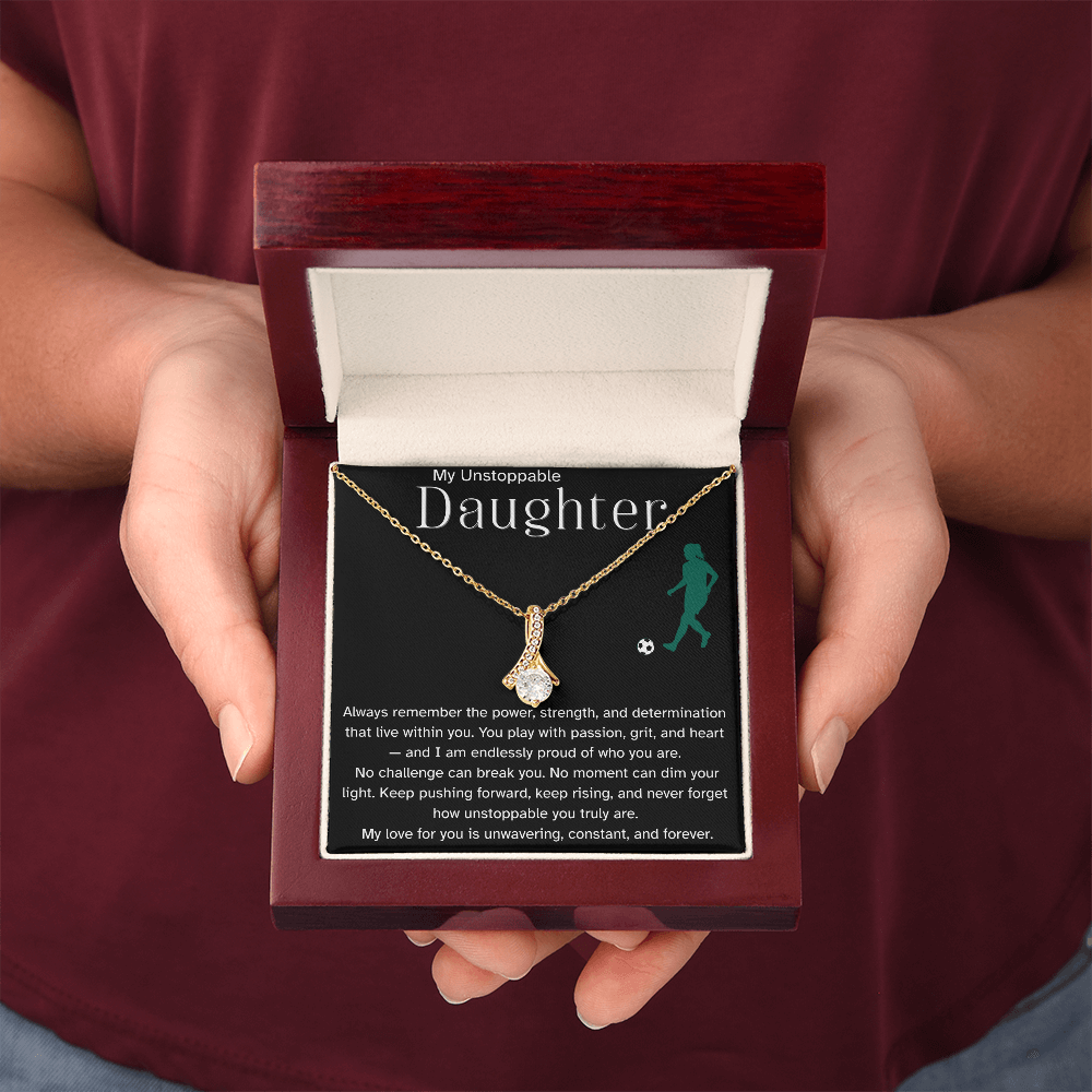 Fierce & Unstoppable Soccer Daughter Necklace – Motivational Sports Gift | Alluring Beauty Necklace
