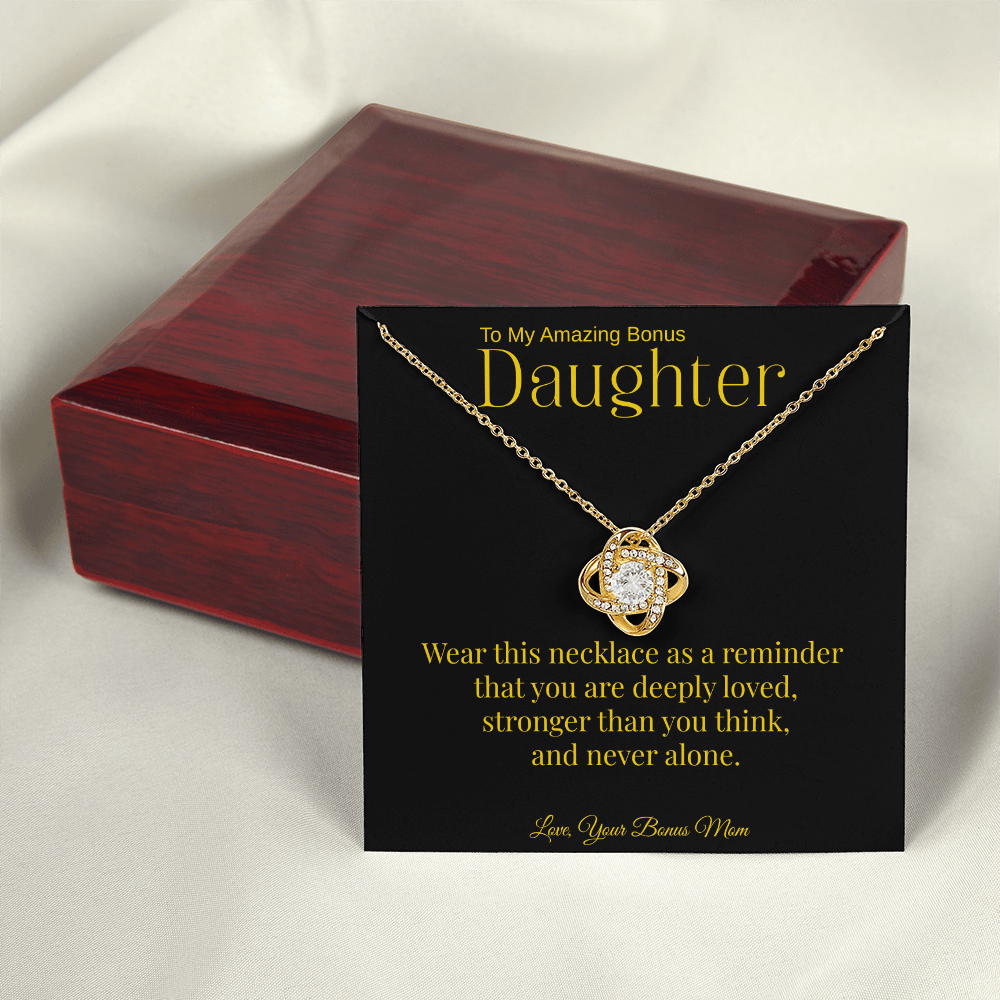 Bonus Daughter Necklace Gift From Mom | To My Bonus Daughter Jewelry | Silver or Gold Love Knot Necklace | Stepdaughter Gift