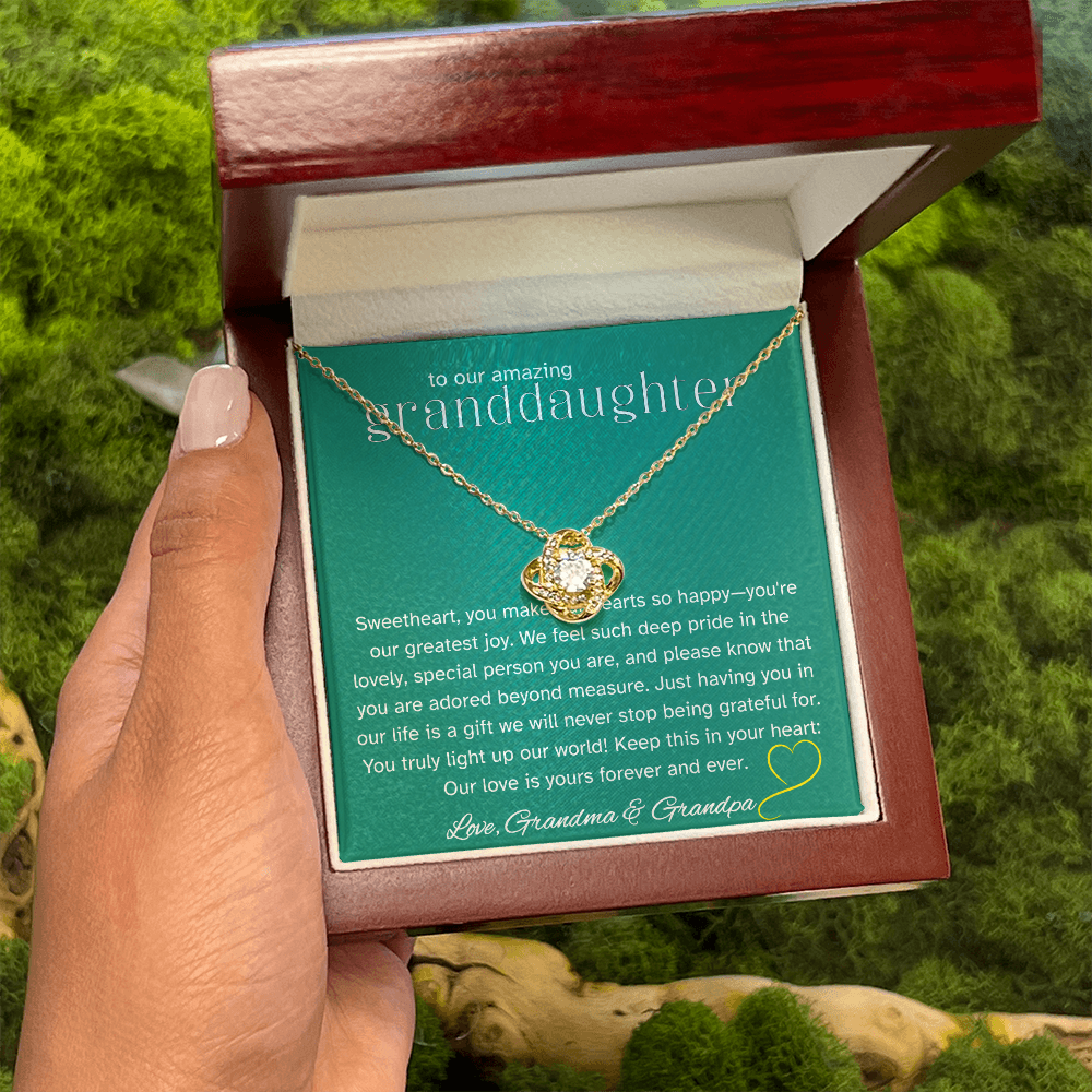To Our Amazing Granddaughter – Love Knot Necklace from Grandma & Grandpa | Gift of Joy and Pride