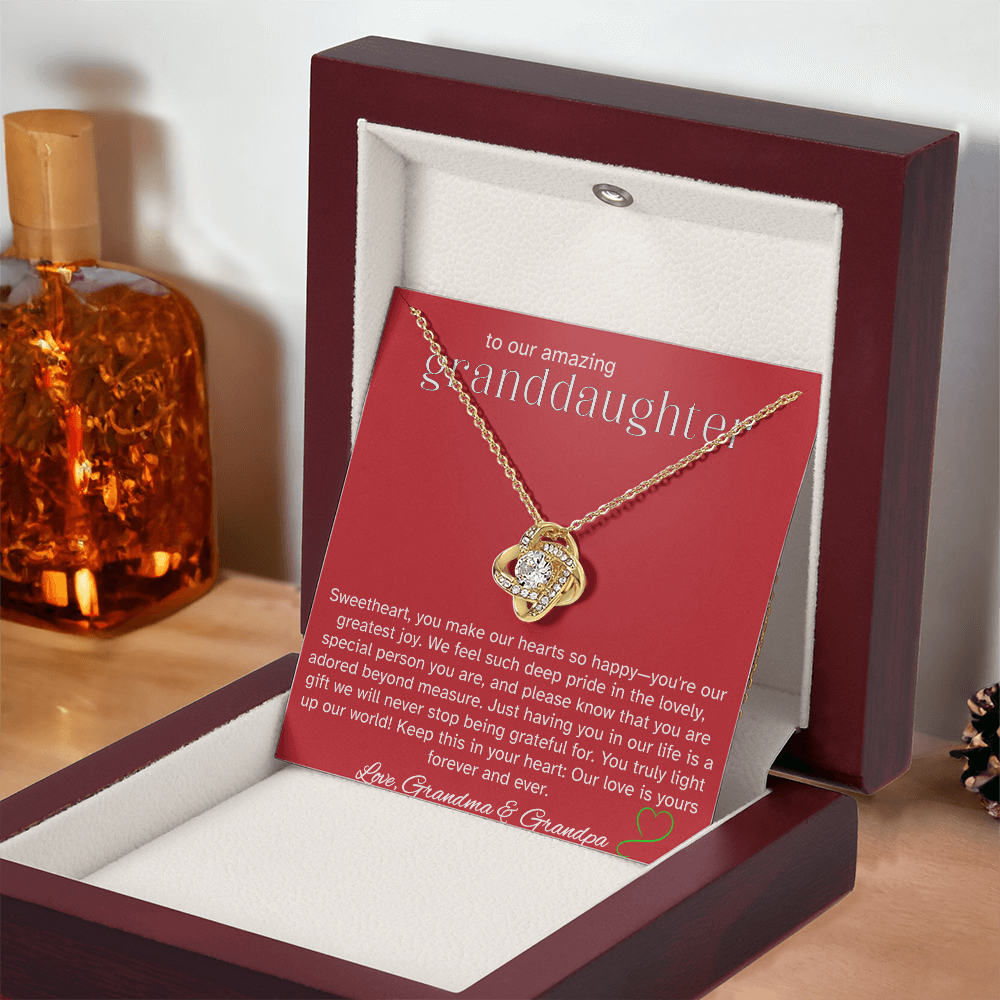 To Our Amazing Granddaughter – Message Card From Grandma & Grandpa | Heartfelt Granddaughter Gift | Forever Loved Keepsake | Love Knot Necklace