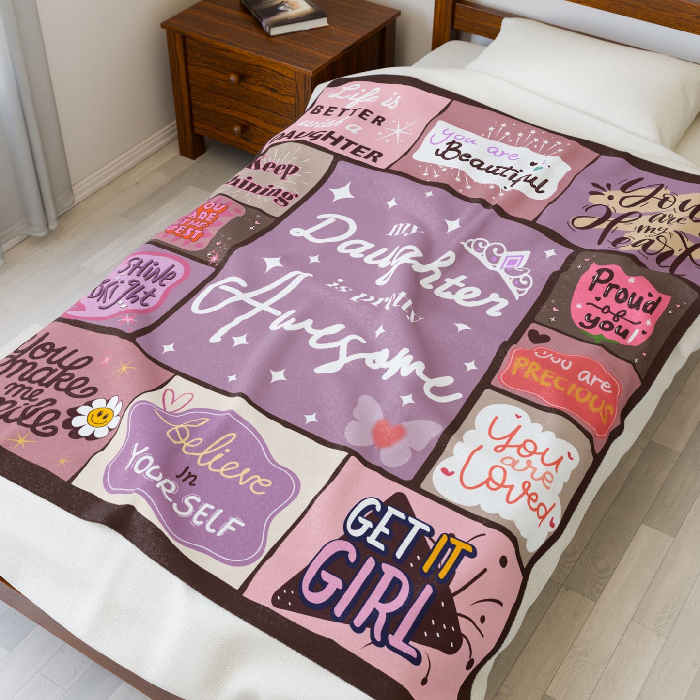 Inspirational 'My Daughter is Awesome' Velveteen Plush Blanket — Cozy Gift for Girls