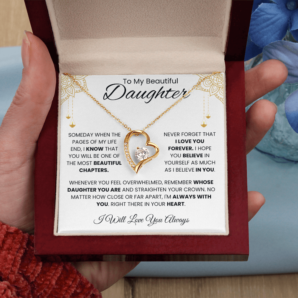 To My Beautiful Daughter – Elegant White & Gold Message Card | Encouraging Gift from Parent