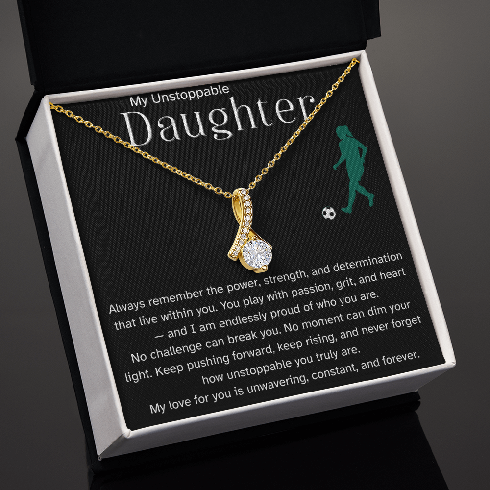 Fierce & Unstoppable Soccer Daughter Necklace – Motivational Sports Gift | Alluring Beauty Necklace