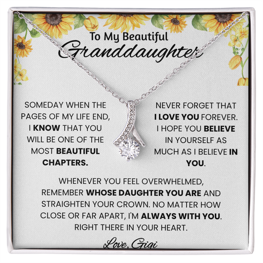To My Beautiful Granddaughter – Message Card From Gigi | Sunflower Encouragement Gift | Always With You Keepsake