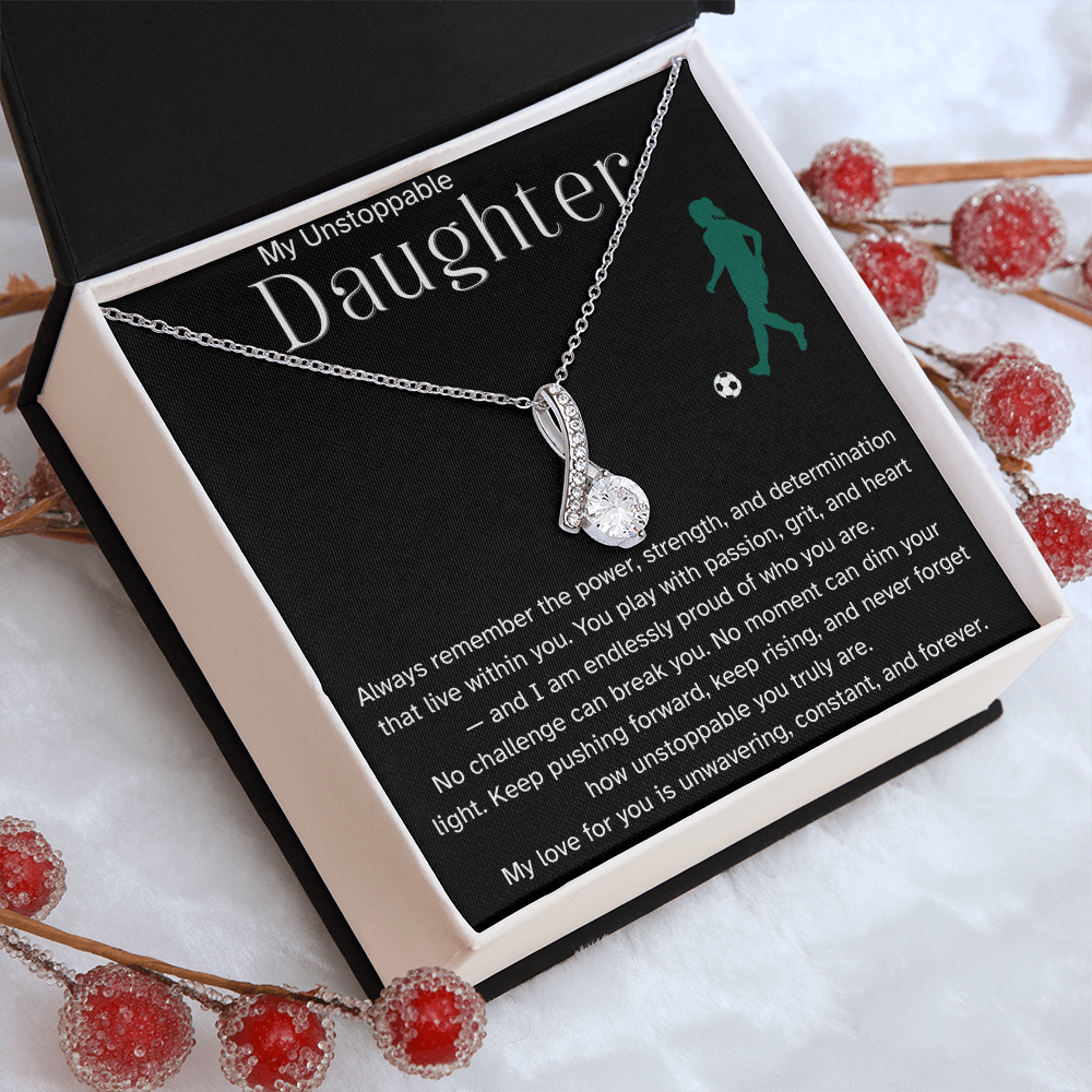 Fierce & Unstoppable Soccer Daughter Necklace – Motivational Sports Gift | Alluring Beauty Necklace
