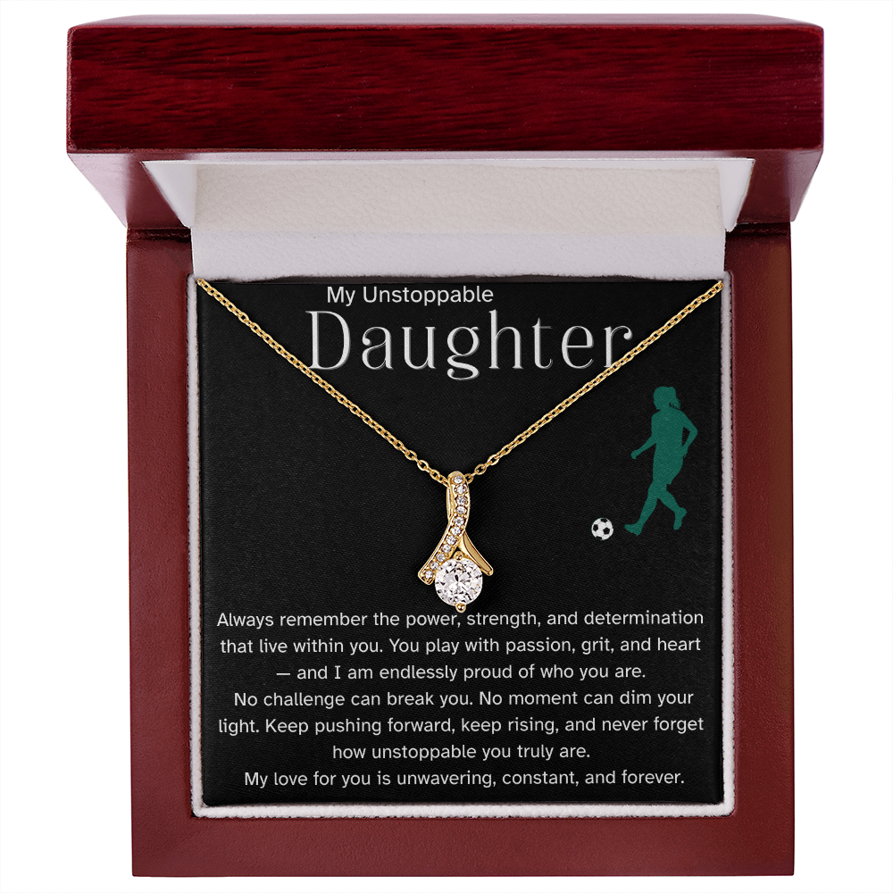 Fierce & Unstoppable Soccer Daughter Necklace – Motivational Sports Gift | Alluring Beauty Necklace