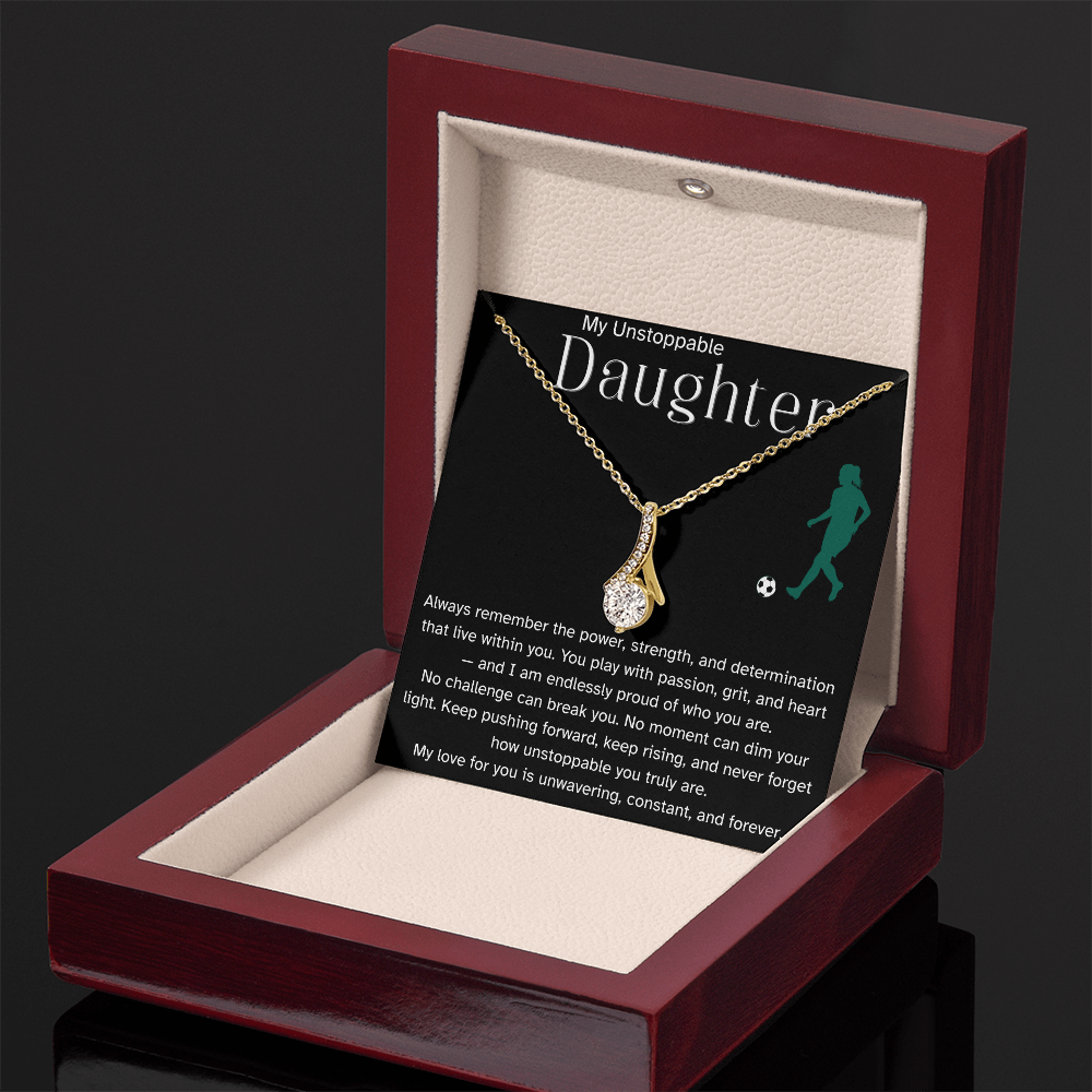 Fierce & Unstoppable Soccer Daughter Necklace – Motivational Sports Gift | Alluring Beauty Necklace