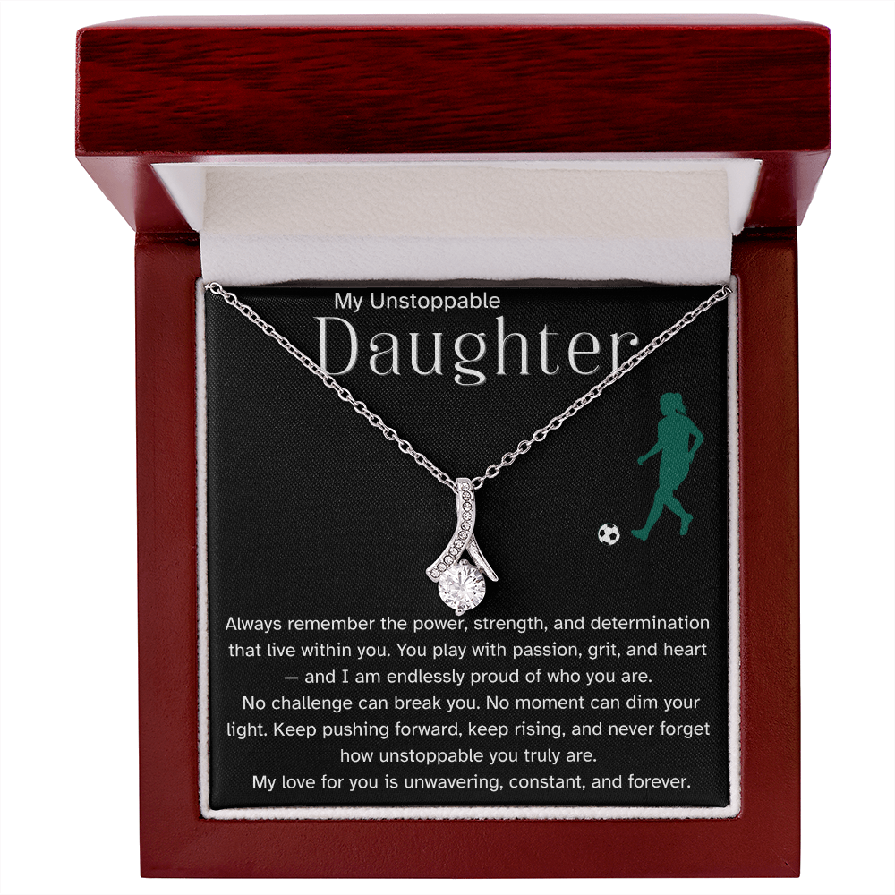 Fierce & Unstoppable Soccer Daughter Necklace – Motivational Sports Gift | Alluring Beauty Necklace
