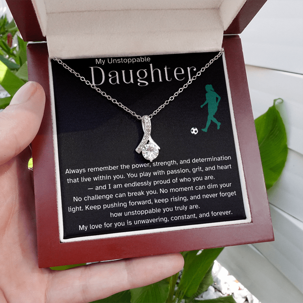 Fierce & Unstoppable Soccer Daughter Necklace – Motivational Sports Gift | Alluring Beauty Necklace