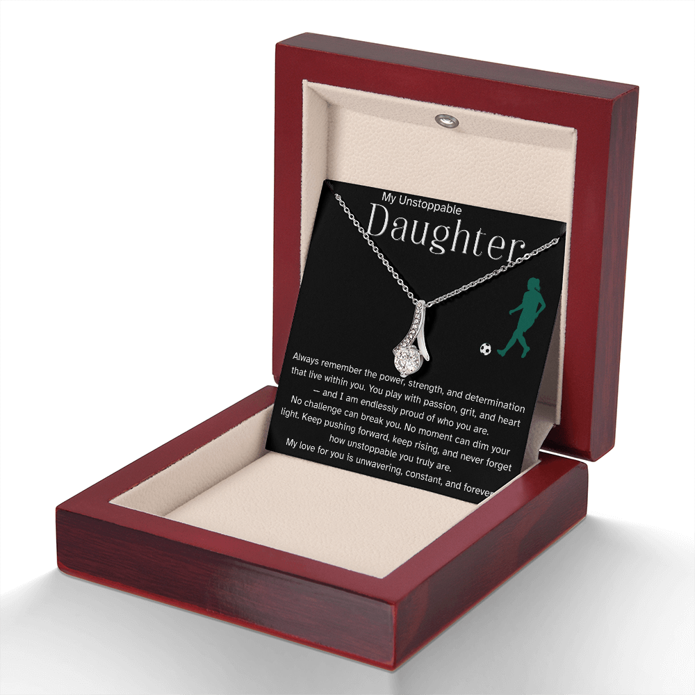 Fierce & Unstoppable Soccer Daughter Necklace – Motivational Sports Gift | Alluring Beauty Necklace