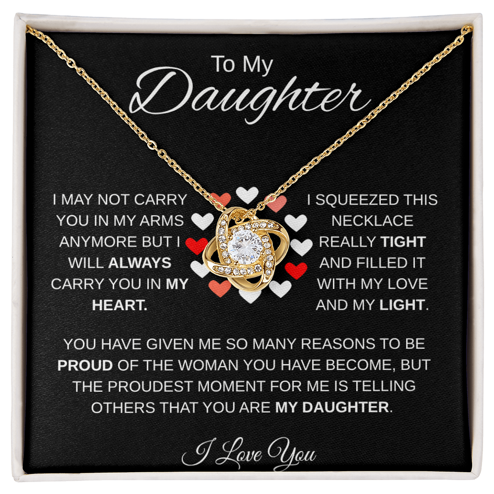 To My Daughter – Heartfelt Message Card Gift | Filled With Love Necklace Note | Proud Parent Gift | Love Knot Necklace