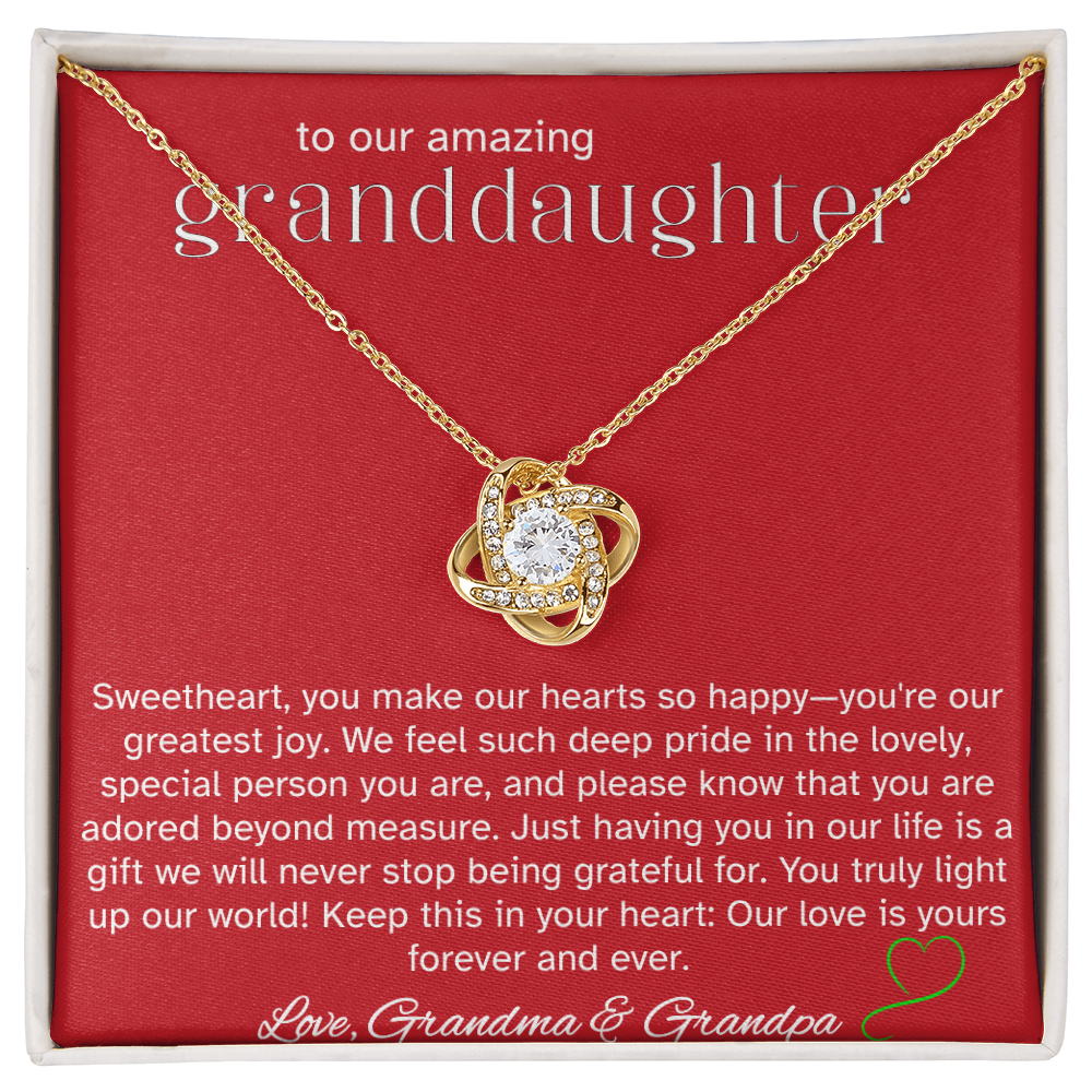 To Our Amazing Granddaughter – Message Card From Grandma & Grandpa | Heartfelt Granddaughter Gift | Forever Loved Keepsake | Love Knot Necklace