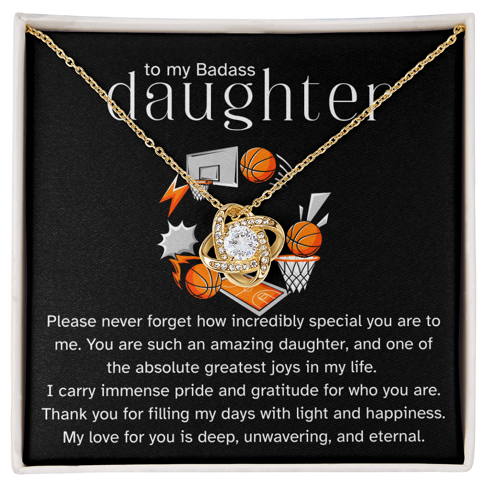Basketball Daughter Gift from Dad, Love Knot Necklace, Athlete Gift, Proud Dad- Proud Mom Jewelry, Sports Daughter Gift, Motivational Keepsake