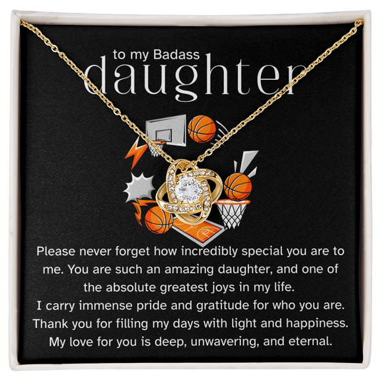 Basketball Daughter Gift from Dad, Love Knot Necklace, Athlete Gift, Proud Dad- Proud Mom Jewelry, Sports Daughter Gift, Motivational Keepsake