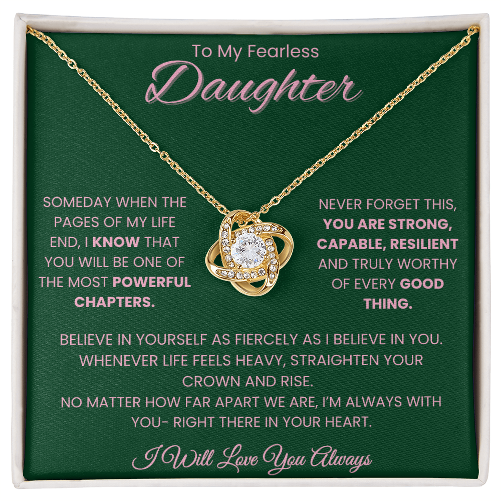 To My Fearless Daughter – Empowering Message Card Gift | Strong, Resilient, Loved | Love Knot Necklace