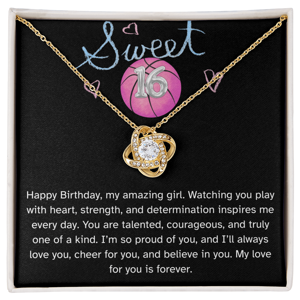 Basketball Daughter Birthday Necklace – Inspirational Sports Gift for Her | Love Knot Necklace