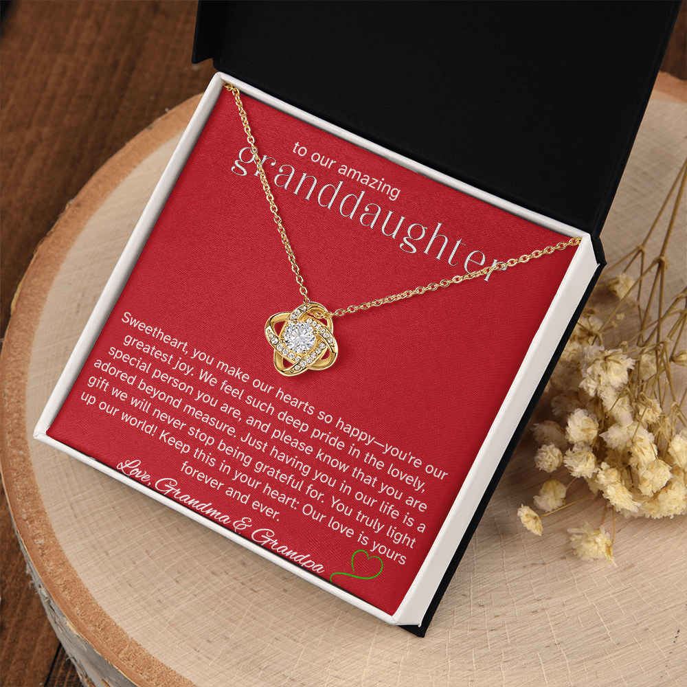 To Our Amazing Granddaughter – Message Card From Grandma & Grandpa | Heartfelt Granddaughter Gift | Forever Loved Keepsake | Love Knot Necklace