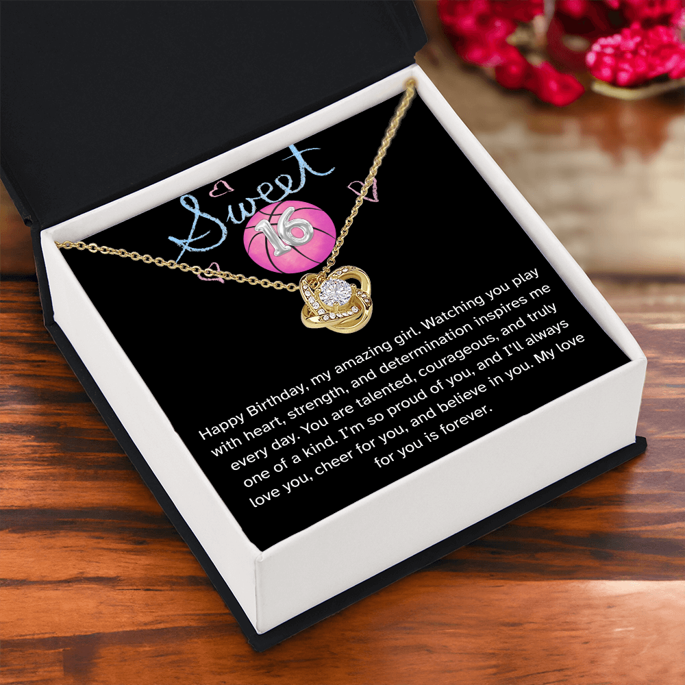Basketball Daughter Birthday Necklace – Inspirational Sports Gift for Her | Love Knot Necklace