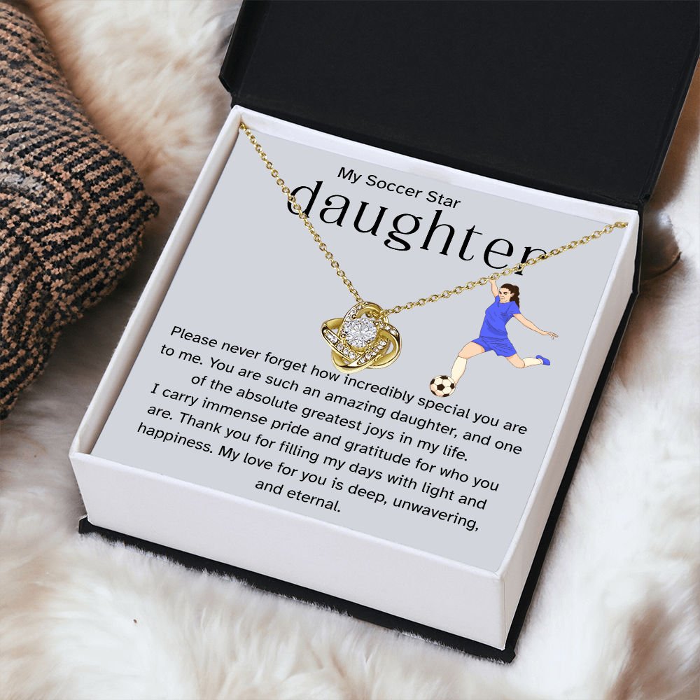 To My Soccer Star Daughter – Proud Parent Message Card | Athlete Encouragement Gift | Love Knot Necklace