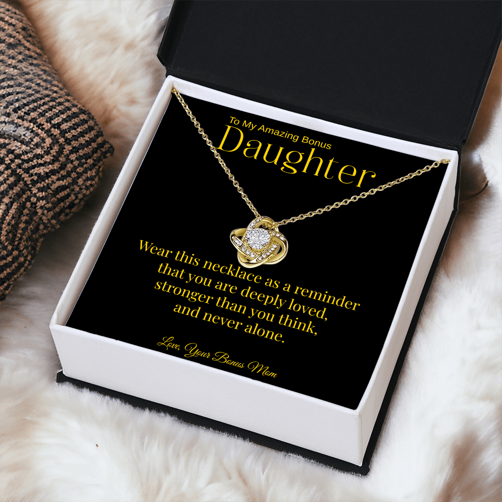 Bonus Daughter Necklace Gift From Mom | To My Bonus Daughter Jewelry | Silver or Gold Love Knot Necklace | Stepdaughter Gift