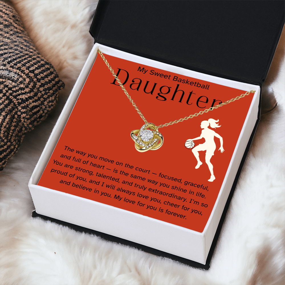 Sweet Basketball Daughter Necklace – Heartfelt Sports Gift for Her | Love Knot Necklace