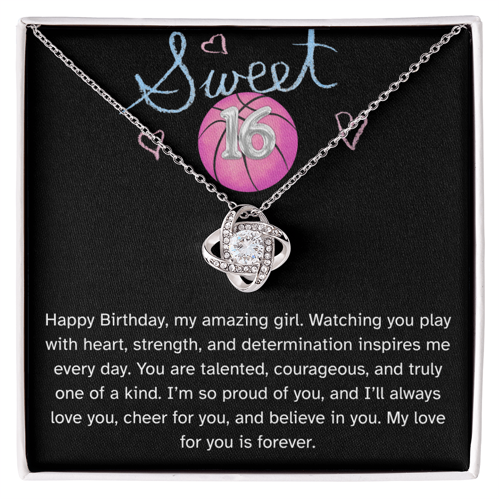 Basketball Daughter Birthday Necklace – Inspirational Sports Gift for Her | Love Knot Necklace