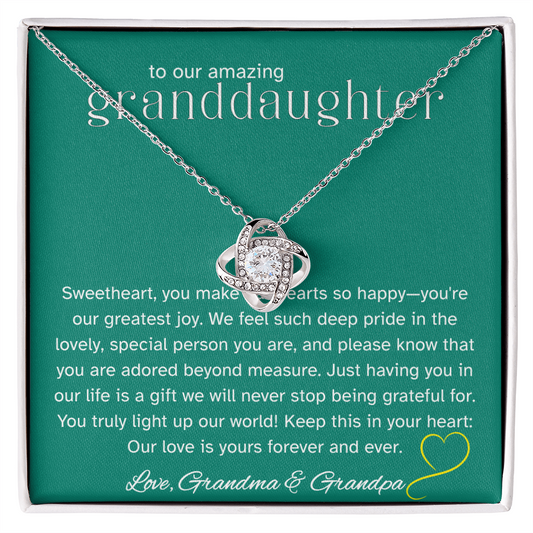 To Our Amazing Granddaughter – Love Knot Necklace from Grandma & Grandpa | Gift of Joy and Pride