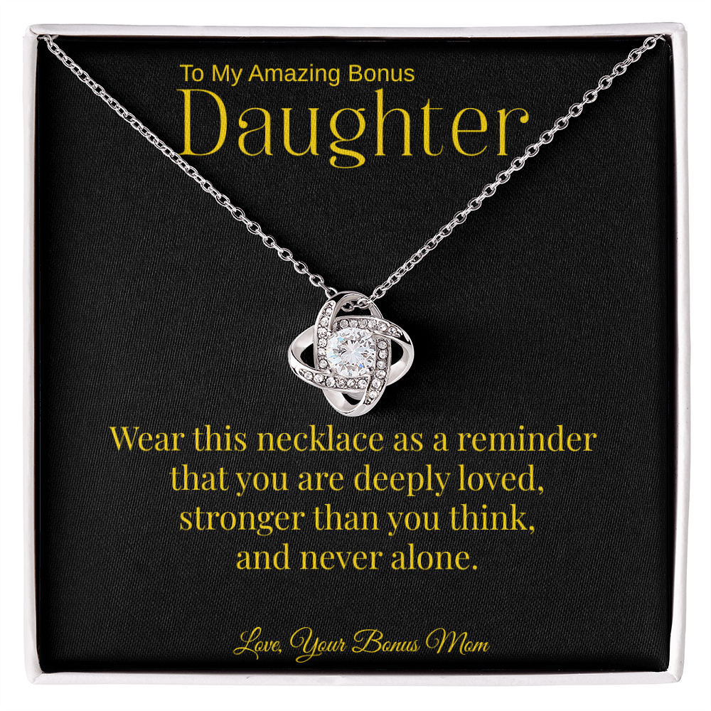 Bonus Daughter Necklace Gift From Mom | To My Bonus Daughter Jewelry | Silver or Gold Love Knot Necklace | Stepdaughter Gift