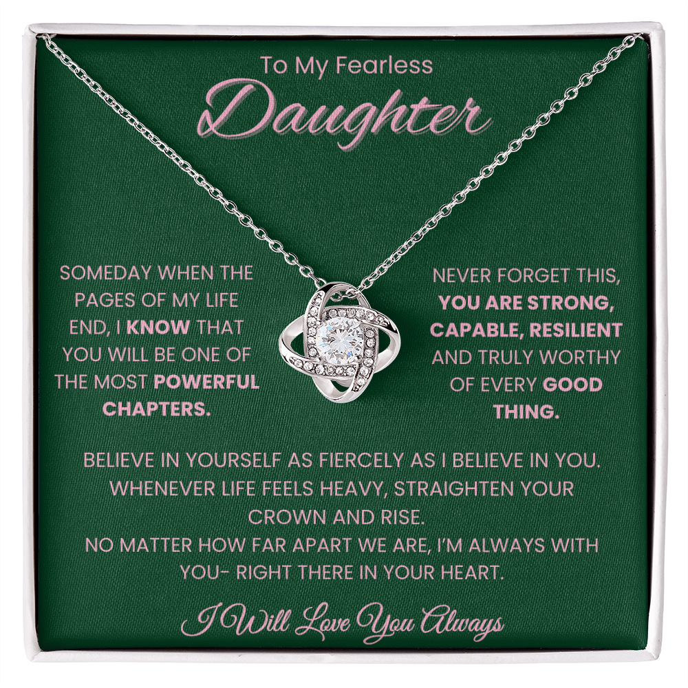 To My Fearless Daughter – Empowering Message Card Gift | Strong, Resilient, Loved | Love Knot Necklace