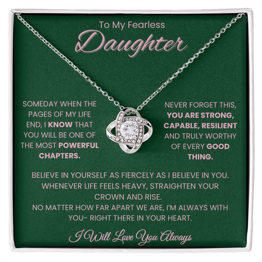 To My Fearless Daughter – Empowering Message Card Gift | Strong, Resilient, Loved | Love Knot Necklace
