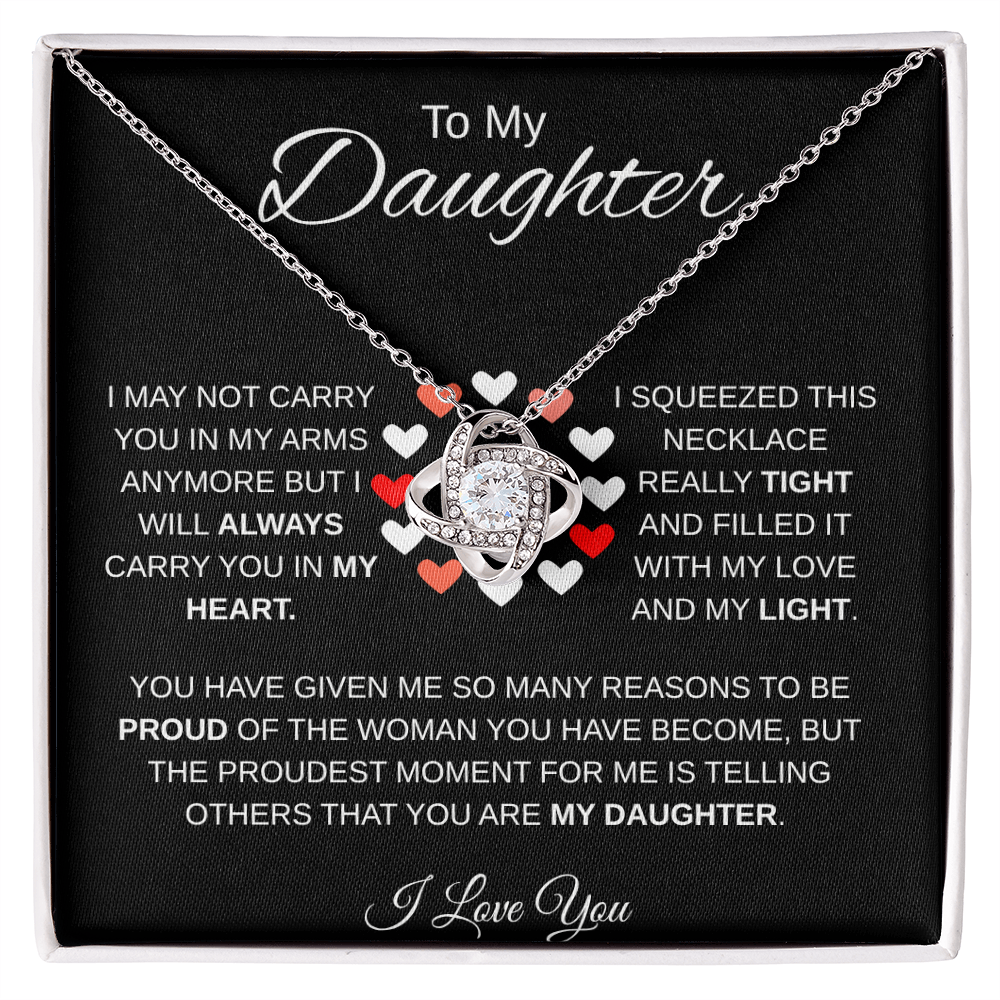To My Daughter – Heartfelt Message Card Gift | Filled With Love Necklace Note | Proud Parent Gift | Love Knot Necklace