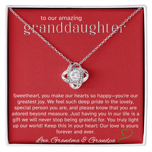 To Our Amazing Granddaughter – Message Card From Grandma & Grandpa | Heartfelt Granddaughter Gift | Forever Loved Keepsake | Love Knot Necklace