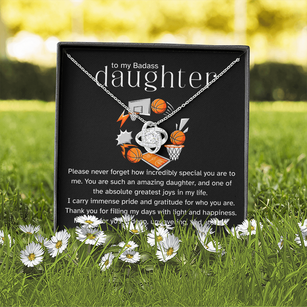 Basketball Daughter Gift from Dad, Love Knot Necklace, Athlete Gift, Proud Dad- Proud Mom Jewelry, Sports Daughter Gift, Motivational Keepsake