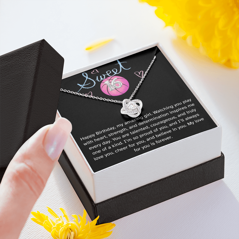 Basketball Daughter Birthday Necklace – Inspirational Sports Gift for Her | Love Knot Necklace