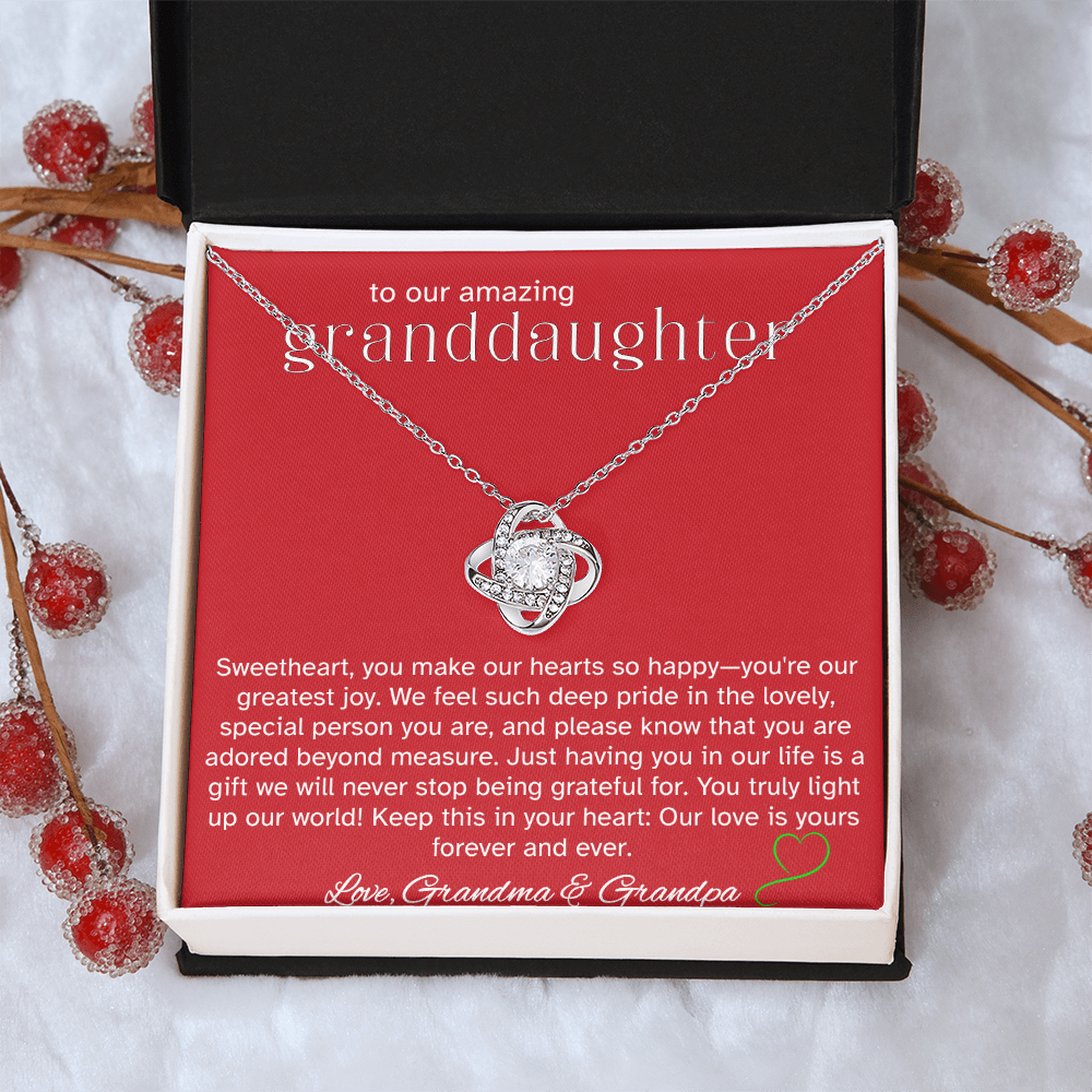 To Our Amazing Granddaughter – Message Card From Grandma & Grandpa | Heartfelt Granddaughter Gift | Forever Loved Keepsake | Love Knot Necklace