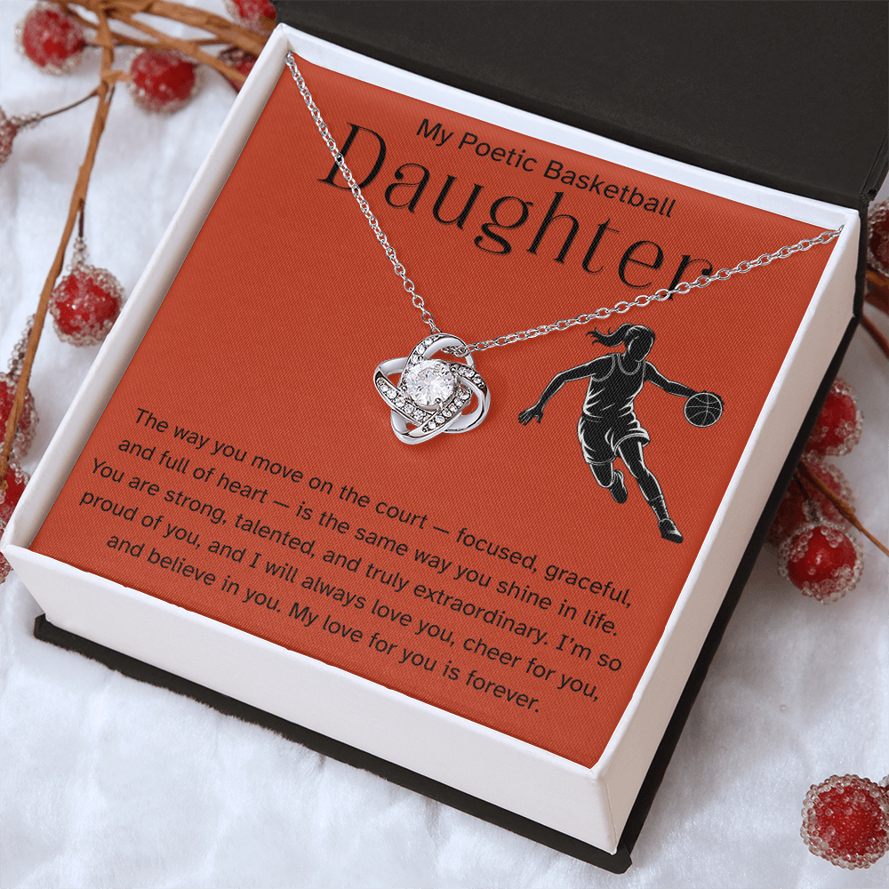 Poetic Basketball Daughter Necklace Gift – Encouraging Message Card for Athlete Daughter, Birthday, Christmas, Senior Night, Proud Parent Gift