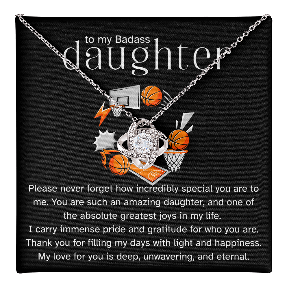 Basketball Daughter Gift from Dad, Love Knot Necklace, Athlete Gift, Proud Dad- Proud Mom Jewelry, Sports Daughter Gift, Motivational Keepsake