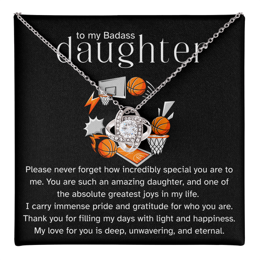 Basketball Daughter Gift from Dad, Love Knot Necklace, Athlete Gift, Proud Dad- Proud Mom Jewelry, Sports Daughter Gift, Motivational Keepsake