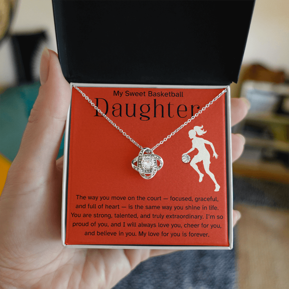 Sweet Basketball Daughter Necklace – Heartfelt Sports Gift for Her | Love Knot Necklace