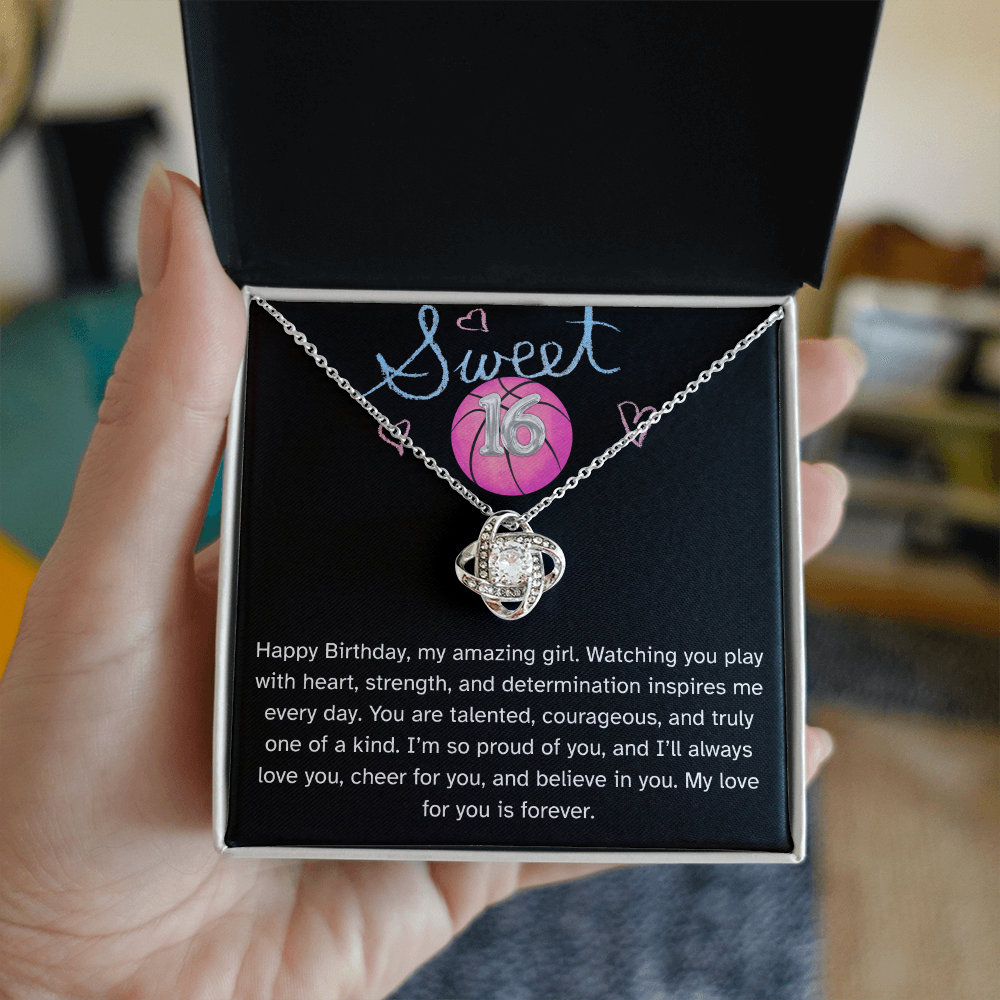 Basketball Daughter Birthday Necklace – Inspirational Sports Gift for Her | Love Knot Necklace