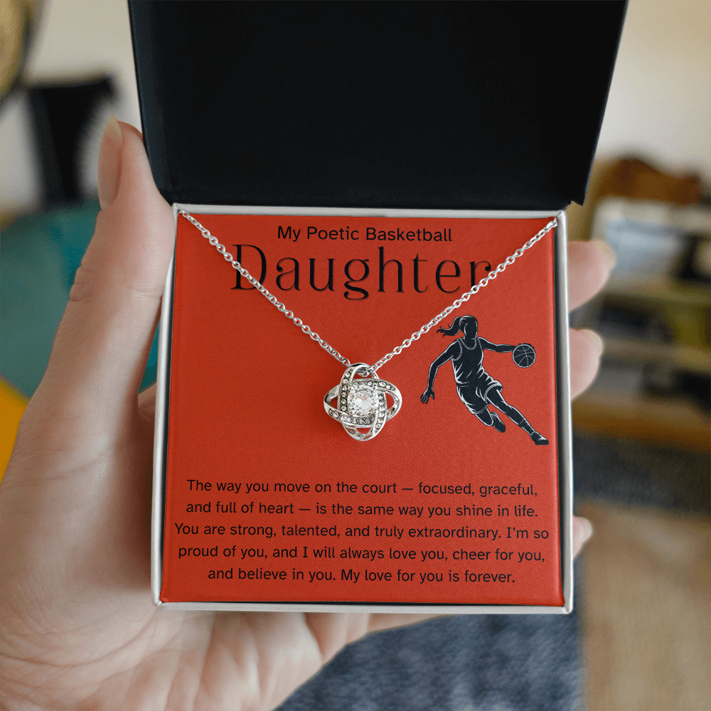 Poetic Basketball Daughter Necklace Gift – Encouraging Message Card for Athlete Daughter, Birthday, Christmas, Senior Night, Proud Parent Gift