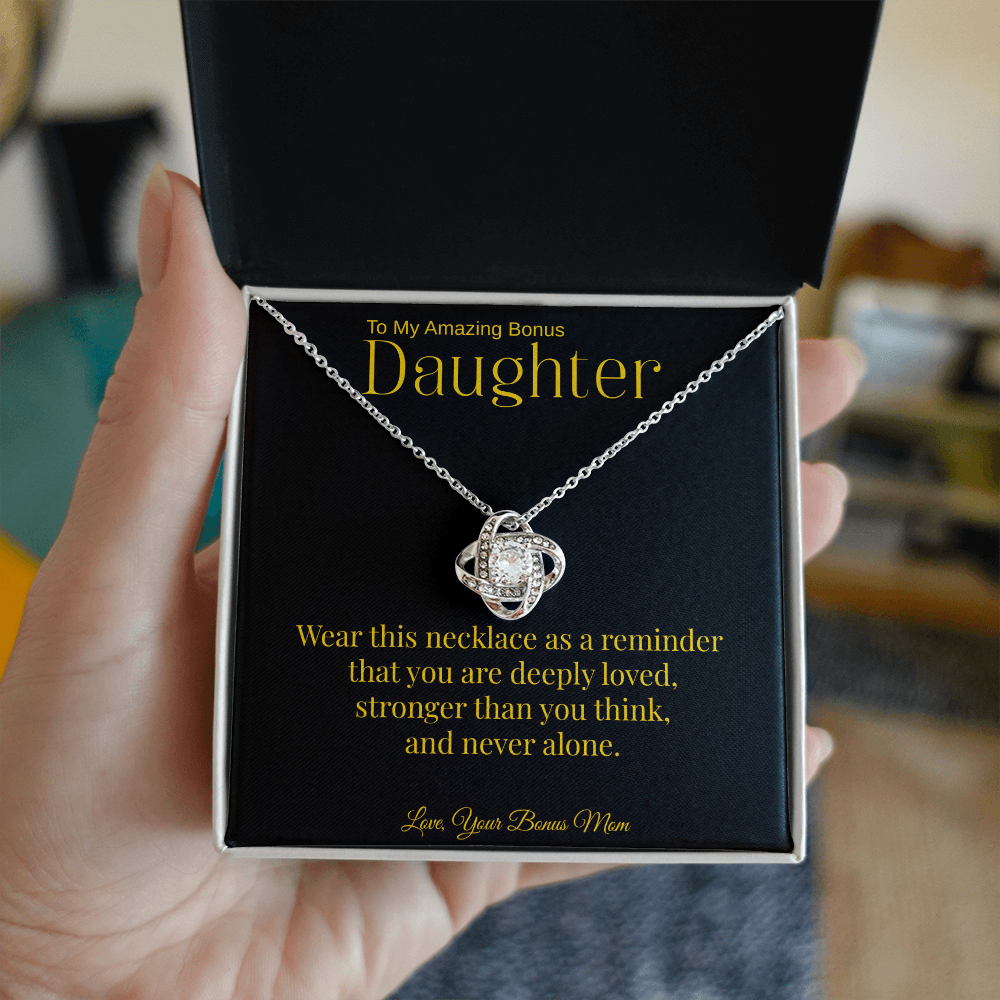 Bonus Daughter Necklace Gift From Mom | To My Bonus Daughter Jewelry | Silver or Gold Love Knot Necklace | Stepdaughter Gift