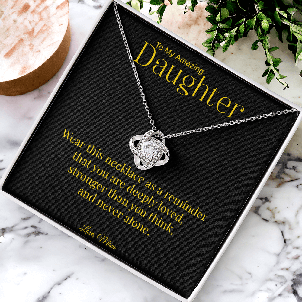 To My Amazing Daughter Necklace | Love Knot Gift from Mom | Daughter Jewelry Gift |  Inspirational Message Card Necklace | Birthday Graduation Gift