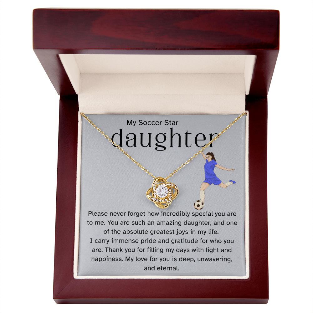 To My Soccer Star Daughter – Proud Parent Message Card | Athlete Encouragement Gift | Love Knot Necklace