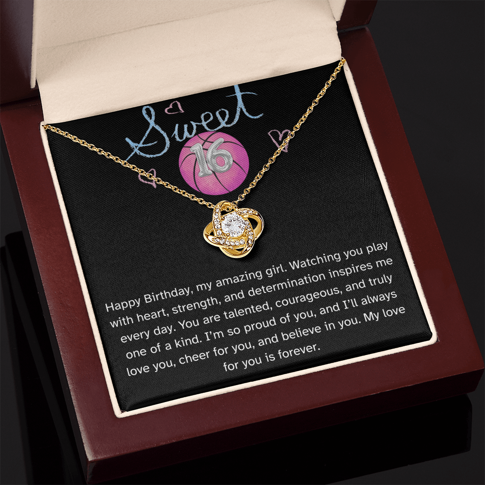 Basketball Daughter Birthday Necklace – Inspirational Sports Gift for Her | Love Knot Necklace