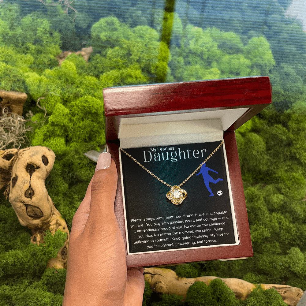 Fearless Soccer Daughter Necklace – Inspirational Sports Gift for Daughter | Love Knot Necklace