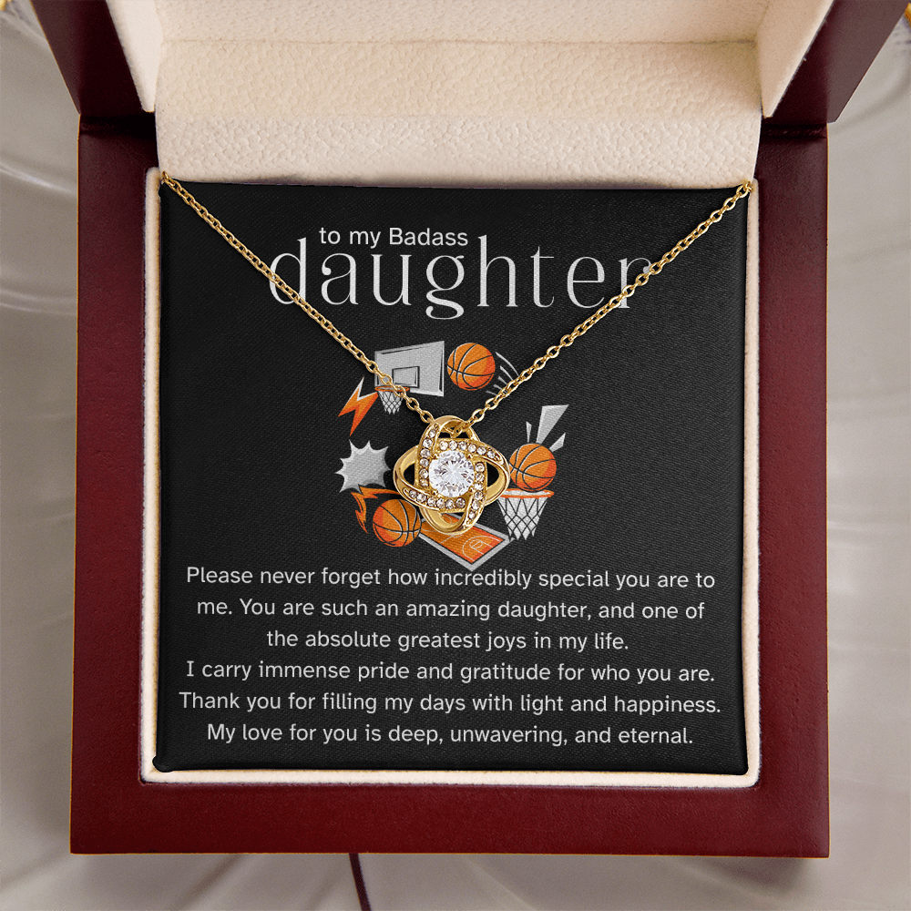 Basketball Daughter Gift from Dad, Love Knot Necklace, Athlete Gift, Proud Dad- Proud Mom Jewelry, Sports Daughter Gift, Motivational Keepsake