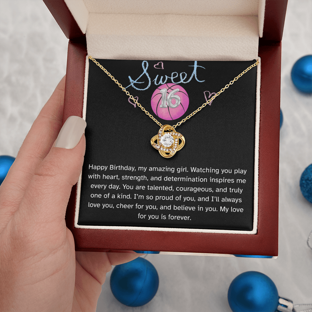 Basketball Daughter Birthday Necklace – Inspirational Sports Gift for Her | Love Knot Necklace