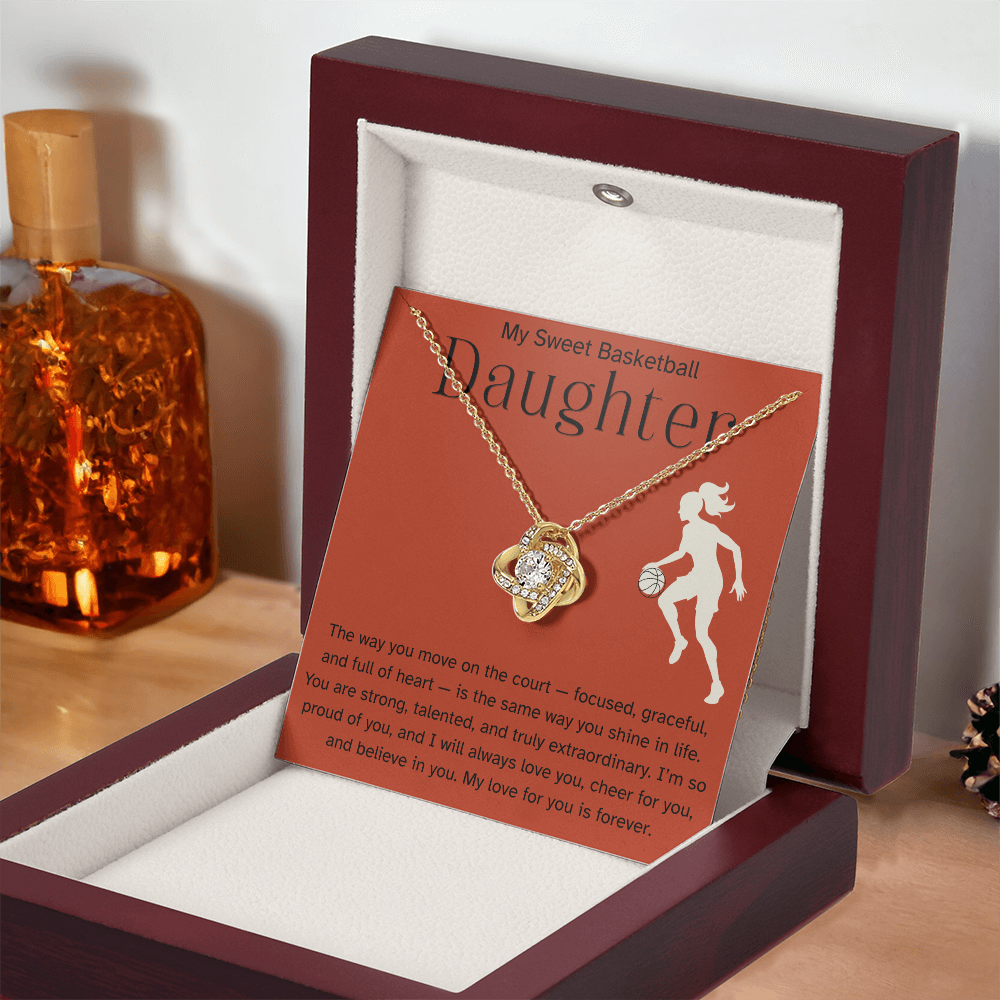 Sweet Basketball Daughter Necklace – Heartfelt Sports Gift for Her | Love Knot Necklace