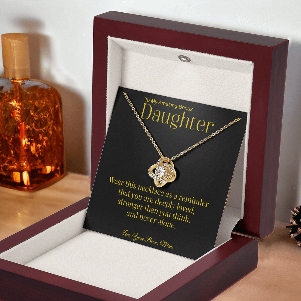 Bonus Daughter Necklace Gift From Mom | To My Bonus Daughter Jewelry | Silver or Gold Love Knot Necklace | Stepdaughter Gift